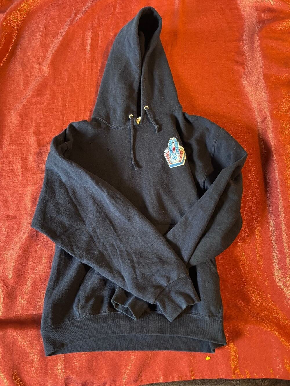 Tour De Force Hoodie Mens S Black Pullover Graphic Back Logo Chest Patch Hood